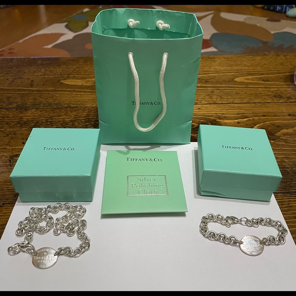 Authentic Tiffany & Co. Return to Tiffany oval tag bracelet and necklace.